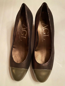 AGL Attilio Giusti Leombruni Womens Bronze Leather Patent Toe Cap Heels Sz. 8.5