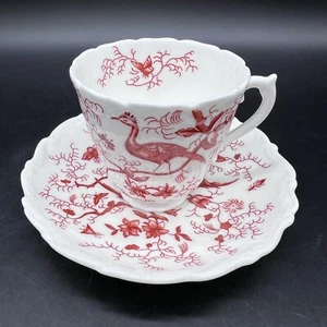Coalport Bone China Cairo Red on White Demitasse Tea Cup & Saucer Set England - Picture 1 of 7