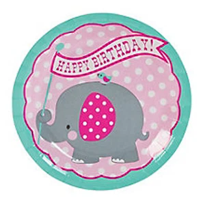 BABY ELEPHANT PARTY Dessert Cake Plates Birthday Disposable Paper Plate Pk of 8 - Picture 1 of 3
