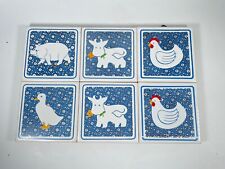 Vintage Country Calico Farm Animals Tile Trivets Coaster JSNY Chick Cow Duck Pig