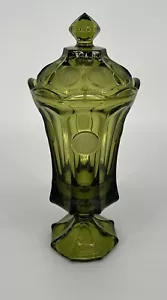FOSTORIA COIN VETRO 12 3/4" VASO URNA COPERTO VERDE oliva - Foto 1 di 12