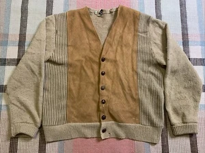 Cárdigan Suéter Gloray Vintage Años 60 Marrón Gamuza Cuero Tejido Chaqueta Talla Grande!!! - Imagen 1 de 15
