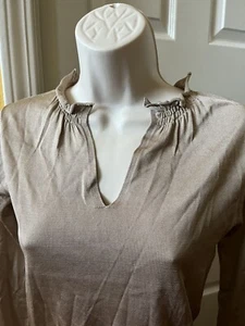 NWT $168 ~ DKNY Womens 100% Silk Cappuccino Long Sleeve Top - Size P - Picture 1 of 9