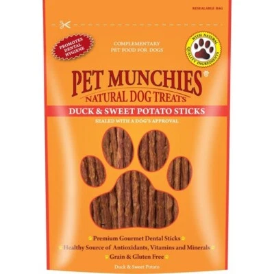 Pet Munchies Duck & Sweet Potato Dental Sticks Dog Treats 90g Case of 8 - Image 1 of 4