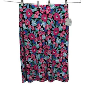 Kasper Women's Floral Print Elastic Waist Midi Skirt - Pink Blue Black - 1X - Picture 1 of 9