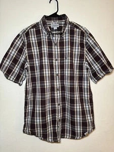 Carhartt Men's Shirt Medium Plaid Short Sleeve Relaxed Fit Pocket Work Wear - Picture 1 of 13