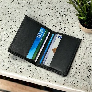 RAS Mens Small Black Soft Real Nappa Leather Cardholder Case Wallet Cash Pocket - Picture 1 of 6