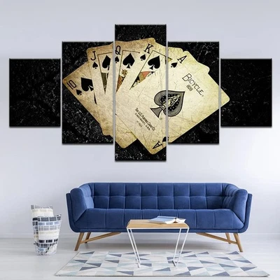 5Panel Canvas Prints Poster Playing Poker Cards Game Hanging Wall Art Room Décor - Image 1 of 4