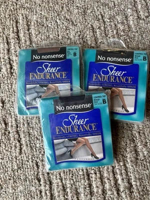 Lote de 3 pantimedias No Nonsense Sheer Cntrl Top punta transparente negro y rico pecan talla B Foto 1 de 4