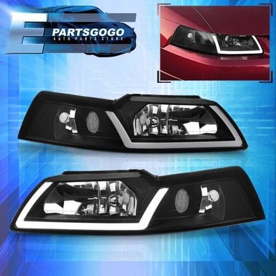 For 99-04 Ford Mustang GT SVT Cobra LED DRL Black Headlights Lamps Left+Right - Image 1 of 4