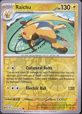 Raichu 052/162 SV05: Temporal Forces Reverse Holo - Pokémon Card - Image 1 of 2