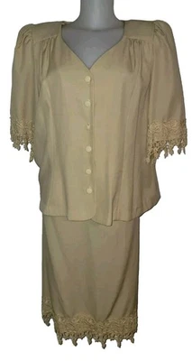 De Colección Chez Of California Talla 18W Mujer Amarillo Crochet Ribete Boho Campesino Falda Traje Foto 1 de 4