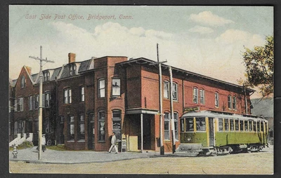 East Side Post Office Bridgeport, Conn. used 1910 with trolley, picture postcard - Image 1 of 3