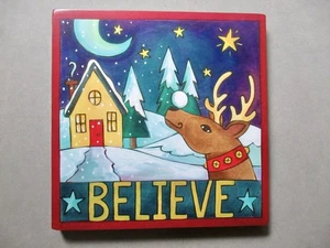 STICKS Handmade Christmas Wall Plaque Believe 'Up on the Rooftop' 9x9 in Square - Picture 1 of 3
