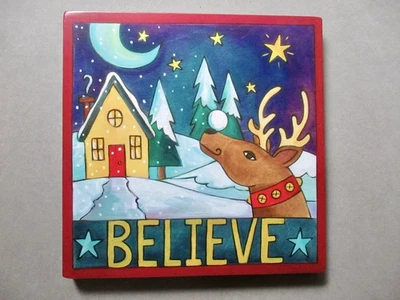 STICKS Handmade Christmas Wall Plaque Believe 'Up on the Rooftop' 9x9 in Square - Image 1 of 3