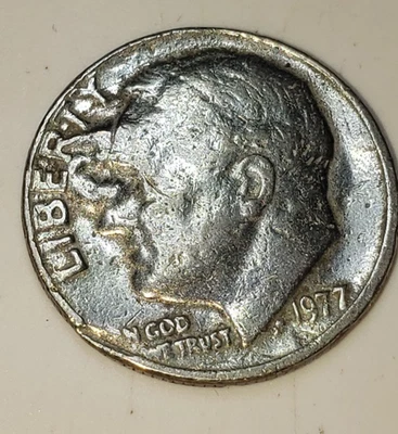 1977 Roosevelt Dime "Exploding Head" Struck 10C DDO/DDR Die Chip Dime MINT ERROR - Image 1 of 4