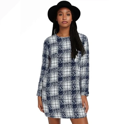 BGB LTD Womens Size 8 Blue White Plaid Textured Sheath Dress 3/4 Sleeve - Image 1 of 4