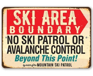 Ski Area Boundary Metal Sign Vintage Ski Lodge Cabin Winter Sports Wall Art - Picture 1 of 8