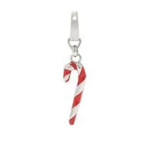 NWT Fossil Brand Silver Metal & Red Enamel Striped Candy Cane Charm - Picture 1 of 1