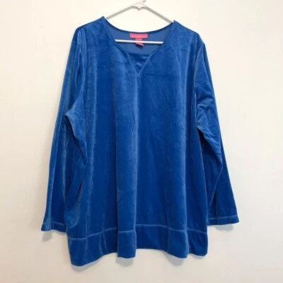 Sudadera WOMAN WITHIN VANITY 2X Talla Grande Azul Terciopelo Cuello Redondo se adapta a 26W 28W 4X Foto 1 de 4