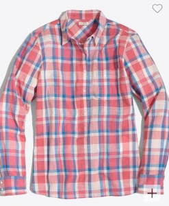 Neu mit Etikett J Crew Damen kariertes Gaze Popover-Shirt Größe XS 100 % Baumwolle rosa bunt - Bild 1 von 8