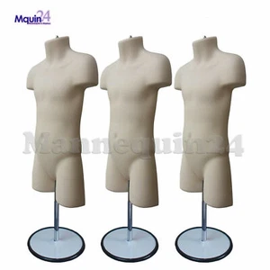 3 CHILD TORSO MANNEQUIN FORMS (Size 5T - 7T / FLESH) w/3 STANDS + 3 HANGERS - Picture 1 of 4