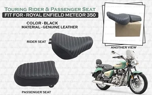 Black Leather "Touring Rider & Passenger Seat" Fit For Royal Enfield Meteor 350 - Picture 1 of 10