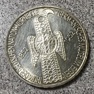 German 5 Mark 1952-D Nurnberg Museum Commemorative Centenary Coin - Picture 1 of 11