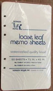 VERNON ROYAL R-608-P PLAIN LOOSE LEAF MEMO SHEETS 7-1/4" x 4-1/4" 6 HOLE NEW - Picture 1 of 1