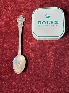 Original Rolex Tin Green and White Genuine Rolex Vintage Watch Parts Box & Spoon - Picture 1 of 8