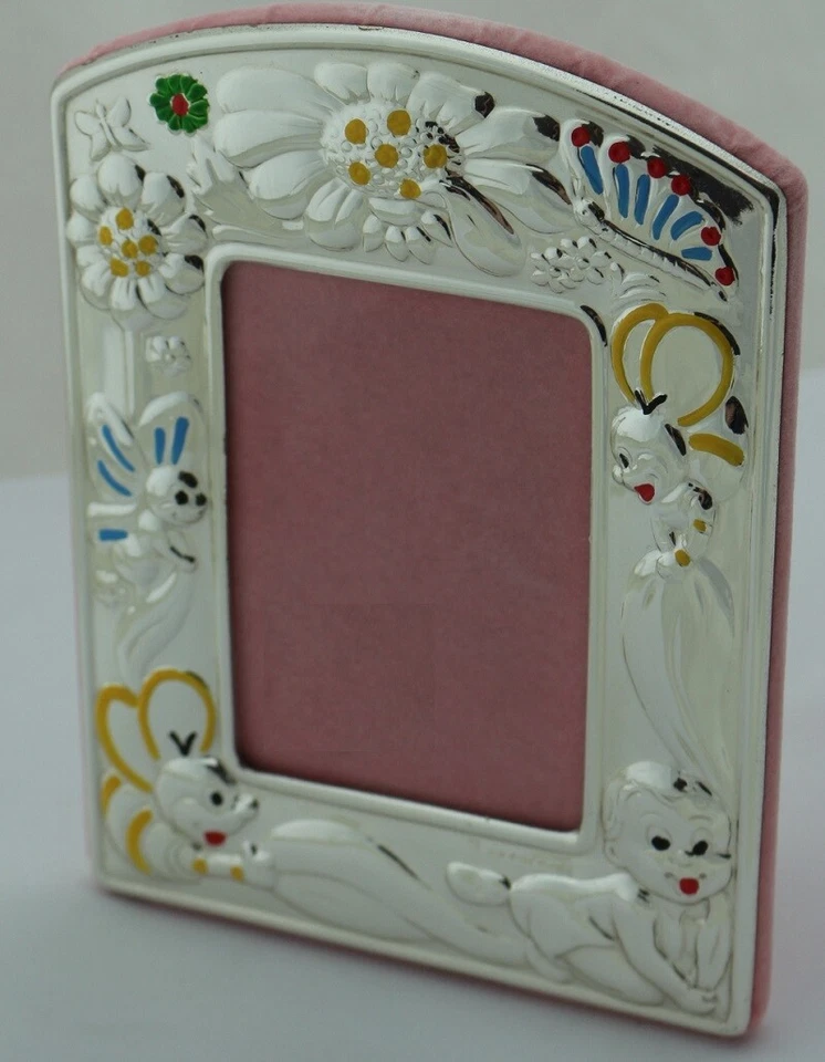 Cornice Argento 925/1000 bambina margherita retro rosa battesimo femminuccia - Immagine 1 di 1