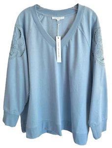 Blusa para mujer Jane & Delancey con ojales manga larga cuello en V talla grande 3X azul - Imagen 1 de 8