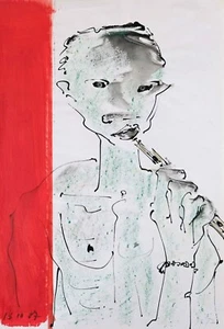 Jean-Louis SIMONIN - Dessin original - Pastel - L'Homme à la Flute - Foto 1 di 2