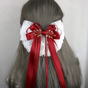 Lace Lolita Women Hairpin Hair Clips Accessory Princess Bow Rhinestone Crystal - Picture 1 of 22