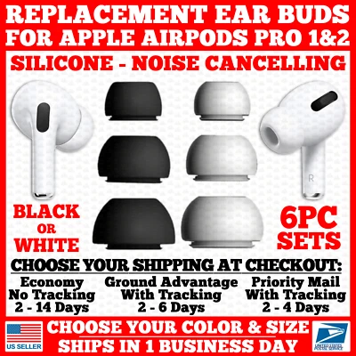 3-PAIR Ear Bud Tip For Apple AirPod Pro 1&2 Replacement Silicone Rubber XS/S/M/L - Image 1 of 4