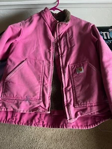 Carhartt Women Detroit Jacket Sherpa Lined Size S PINK distressed 90's used cute - Picture 1 of 8