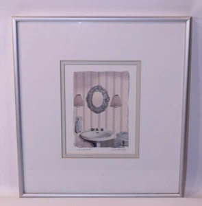 VTG Indy Mandulf Pink And Blue Art Framed Matted Signed Watercolor Print Litho  - Picture 1 of 12