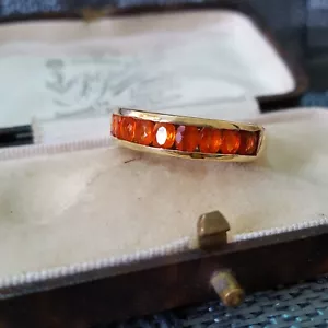 925 Sterling Silver Ring, Genuine Fire Opal Band, Size T.5 US 9.75, Gold Plated - Picture 1 of 7