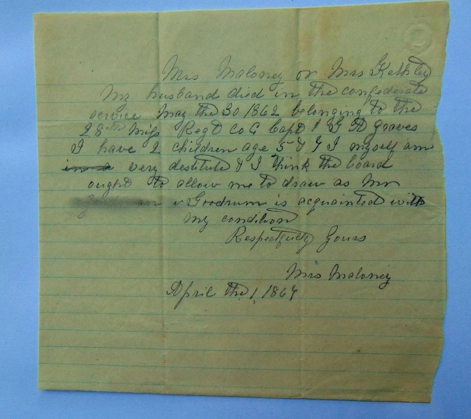 Carta Confederada de la Guerra Civil 28º Mississippi Capitán Tumbas Foto 1 de 1