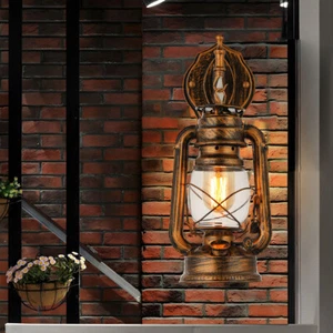 1 Bulb Lantern Shade Wall Light Vintage Retro Bathroom Sconce in Antique Copper - Picture 1 of 9