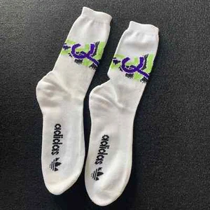 vintage 80’s ADIDAS SPORTSWEAR SOCCER Trefoil Neon High Top Athletic Socks NOS - Picture 1 of 4