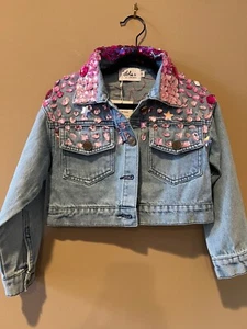 Lola and The Boys jean jacket with gem-like pink embelishments, size 4 - Picture 1 of 4