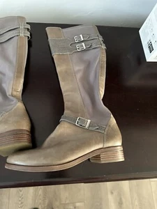 Cole Haan NikeAir Boots Tan/Taupe Mixed Media Knee Buckle Croc Size 9 - Picture 1 of 22