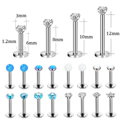 8er 3mm Opal Zirkon Lippen Piercing Set Labret Monroe Ohr Tragus Lippenpiercing - Bild 1 von 4