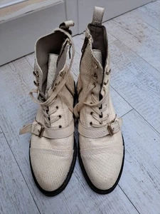 All Saints White Leather Ankle Boots 7 40 Steampunk Goat Leather Flat - Picture 1 of 12