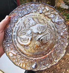 NEW Imperial Carnival Glass 12 Days Of Christmas 3 French Hens Iridescent Plate - Picture 1 of 6