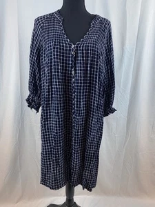 Maeve Anthropologie Women’s Size 1X Black White Check Tunic Shirt Dress Button - Picture 1 of 12