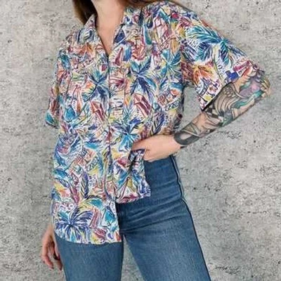 Vintage Esprit Shirt Womens Size S Abstract Palm Tree Print Colorful Boho - Image 1 of 4