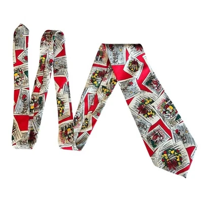 Vintage Tie Silk Christmas Wide Necktie Wreath Santa Choir Print 90s Dillard’s - Image 1 of 4