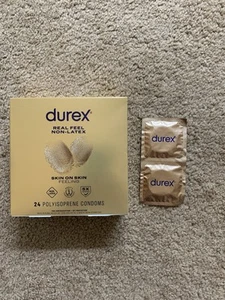 Durex Real Feel Non-Latex Regular Fit Polyisoprene TWO Condoms 09/27 - Picture 1 of 3